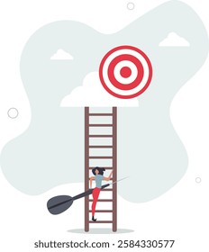 Dream big aim high, ambition and challenge to success in business, motivation to achieve big goal or target, career development concept.flat character life .
