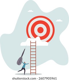 Dream big aim high, ambition and challenge to success in business, motivation to achieve big goal or target, career development .character for design.
