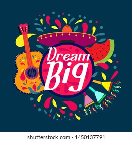 dream big, beautiful greeting card background or banner with colorful summer theme. design illustration