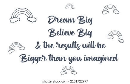 Dream big, believe big and the results will be bigger than you imagined. Motivational and inspirational quotes in wine color background for interiors, shirts, posters, gifts, or other printing gifts.