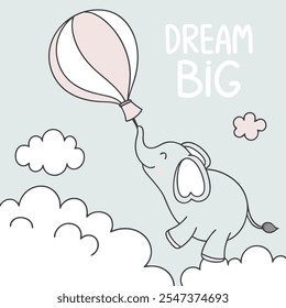 Dream Big: Elephant Soaring with Balloon Vector Design