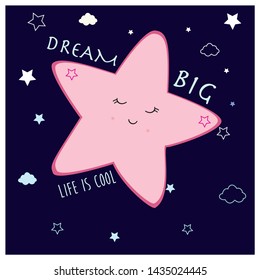 dream big life is cool text, night, cloud, star, illustration, vector