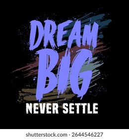 Dream Big Never Settle Typography Design – Inspirational Urban Grunge T-Shirt Graphic