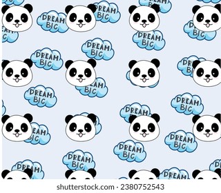 Dream big panda print with clouds