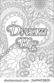 Dream Big Positive Quotes Coloring Page Anti Stress