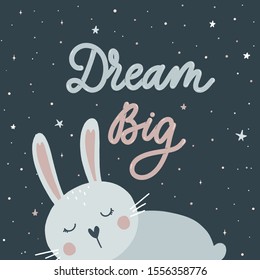 Dream Big. Sleeping Little bunny  vector.
