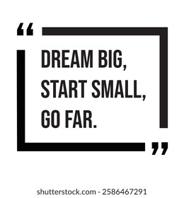 Dream big, start small, go far, inspirational design quote, motivational quotes, typography illustration lettering quotes