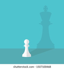 Dream big. Vector chess pawn with shadow of the king 