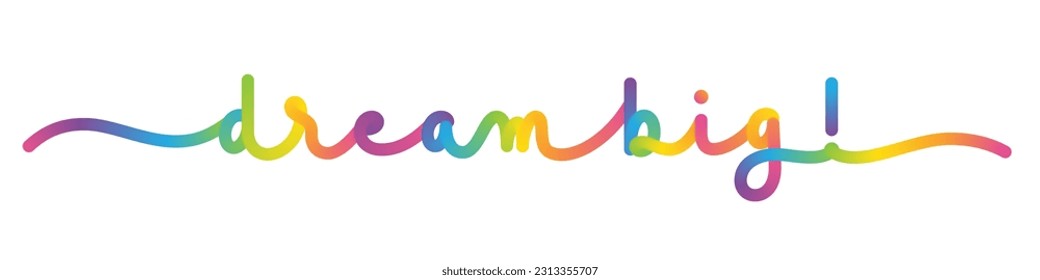 DREAM BIG! vector monoline calligraphy banner with colorful gradient