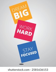 Dream Big Work Hard Stay Focused Motivational Poster, Motivational Qoute Poster Design, Motivational Poster Design Eps Vector