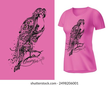 Dream bird artwork with t-shirt mockup. 