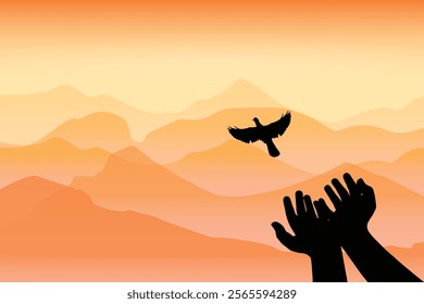 Dream Birds Flying Away, the birds flying out of a bird an open Hands, freedom and Liberation concept. Bird set free vector illustration.