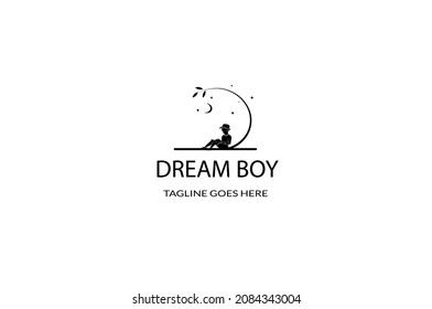 Dream Boy Logo. Child Under A Tree Branding For Creative, Film, Movie Maker, Advertising, Social, Playground, Etc.