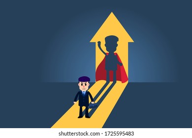 The dream of a businessman who grew up as a hero. The silhouette of the businessman a superhero. Business Concept. Vector illustration
