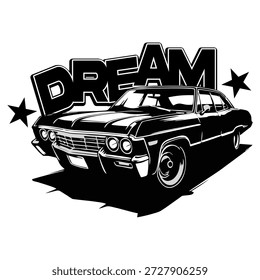 Dream and Car Typography Logo Name Brand, Minimalist Modern Simple Streetwear Urban Y2K Icon Logo Patch Apparel Fashion Vector Design K77, Commercial Use