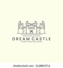 dream castle with line style logo icon template design. fantasy, world, star, moon vector illustration