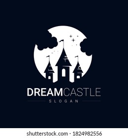 Dream Castle in vector gray color. Logo modern style - Castle logo. Retro vector label.Vector Flat Illustrations