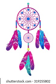 Dream catcher with abstract feathers in ethnic style
