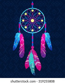 Dream catcher with abstract feathers in ethnic style