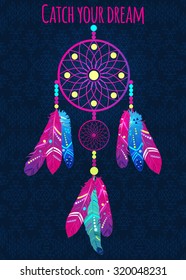 Dream catcher with abstract feathers in ethnic style