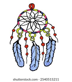 
Dream catcher amulet, black outline on a white background, vector