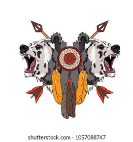 Dream Catcher with bears against the backdrop of arrows. Vector illustration