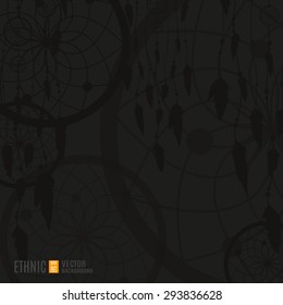 Dream catcher black ethnic background. Vector illustration.
