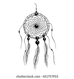 Dream catcher. Black and white whiteboard drawing. Hand drawn vector stock illustration.