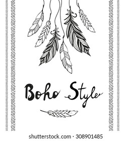 Dream catcher. Boho style. Hand drawn vector illustation