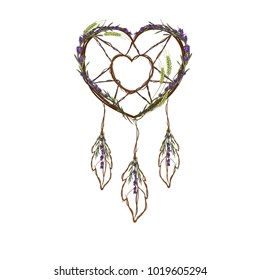 Dream catcher. Boho style. Heart. Lavender. 