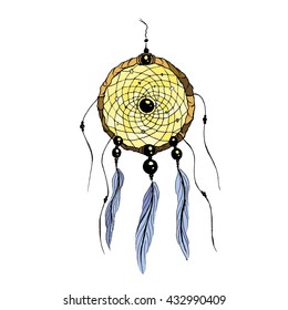 Dream catcher colorful hand drawn illustration isolated on white background. Vector.