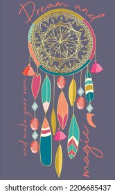 DREAM CATCHER DECORATED WITH TASSEL AND RHINESTONE GRAPHIC FOR TEEN GIRLS AND KID GIRLS IN EDITABLE VECTOR FILE