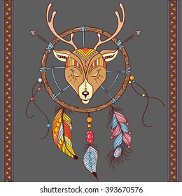 dream catcher with deer. boho style. totem animal