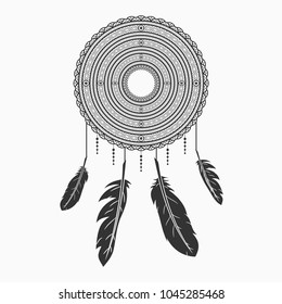 Dream catcher. Dreamcatcher with feathers. Indian talisman. Vector illustration.