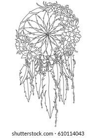 The dream catcher is executed in lines. Vector