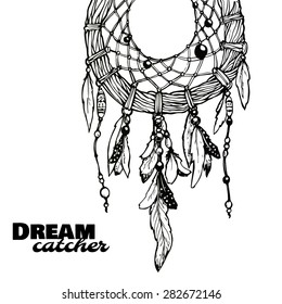 Dream catcher, feathers and beads. Native American Indian dream catcher, traditional symbol