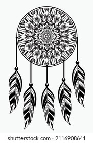Dream catcher with feathers in color style vector illustration drawing