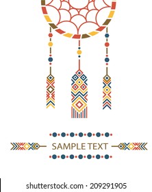 Dream catcher. Feathers with ethnic pattern in vector isolated on a white background