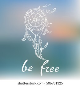 Dream catcher with feathers. Vector hand drawn illustration