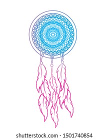 Dream catcher with feathers in zentangle style vector illustration drawing.