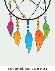 Dream catcher with feathers in zentangle style vector illustration drawing.
