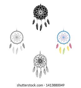 Dream catcher with feathers.Hippy single icon in cartoon,black style vector symbol stock illustration web.