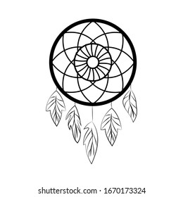 Dream catcher with feathers.Hippy single icon in outline style vector symbol stock illustration web.