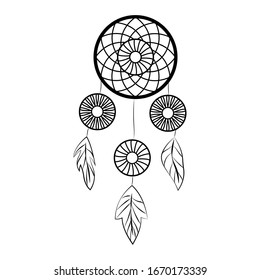 Dream catcher with feathers.Hippy single icon in outline style vector symbol stock illustration web.