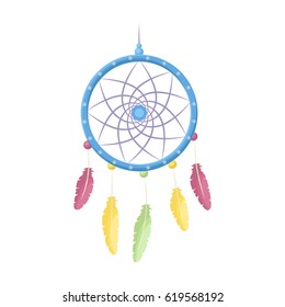 Dream catcher with feathers.Hippy single icon in cartoon style vector symbol stock illustration web.
