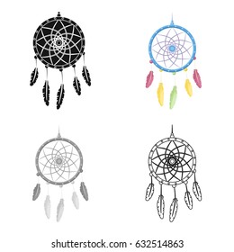 Dream catcher with feathers.Hippy single icon in cartoon style vector symbol stock illustration web.