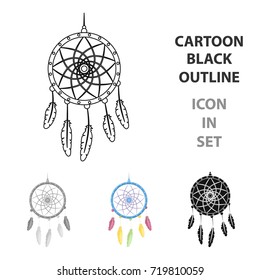 Dream catcher with feathers.Hippy single icon in cartoon style vector symbol stock illustration web.