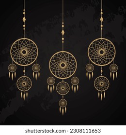 Dream Catcher golden color vector clipart set of three