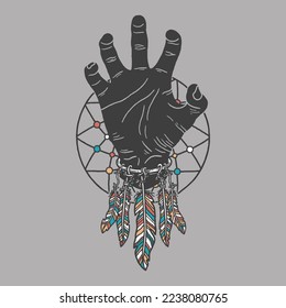 Dream catcher with hand vector illustration