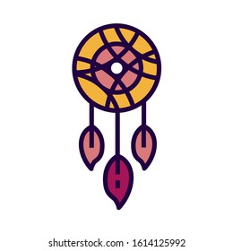 Dream catcher icon in flat and pixel perfect style. Dream catcher with feathers for tarot cards or game web design. Isolated color object on a white background.